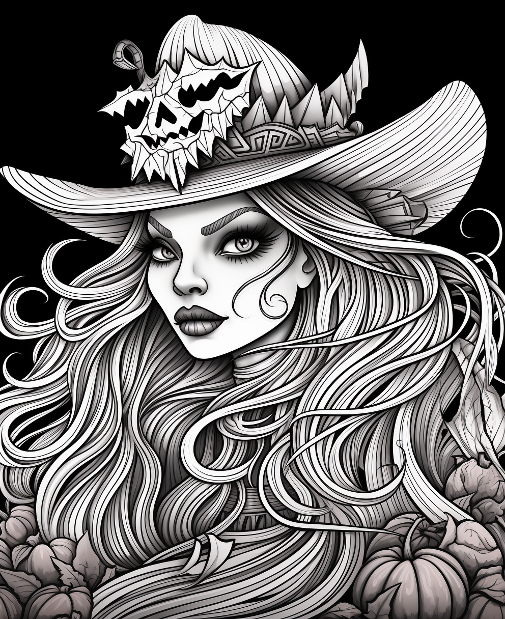 Coloring Page of Halloween Witches