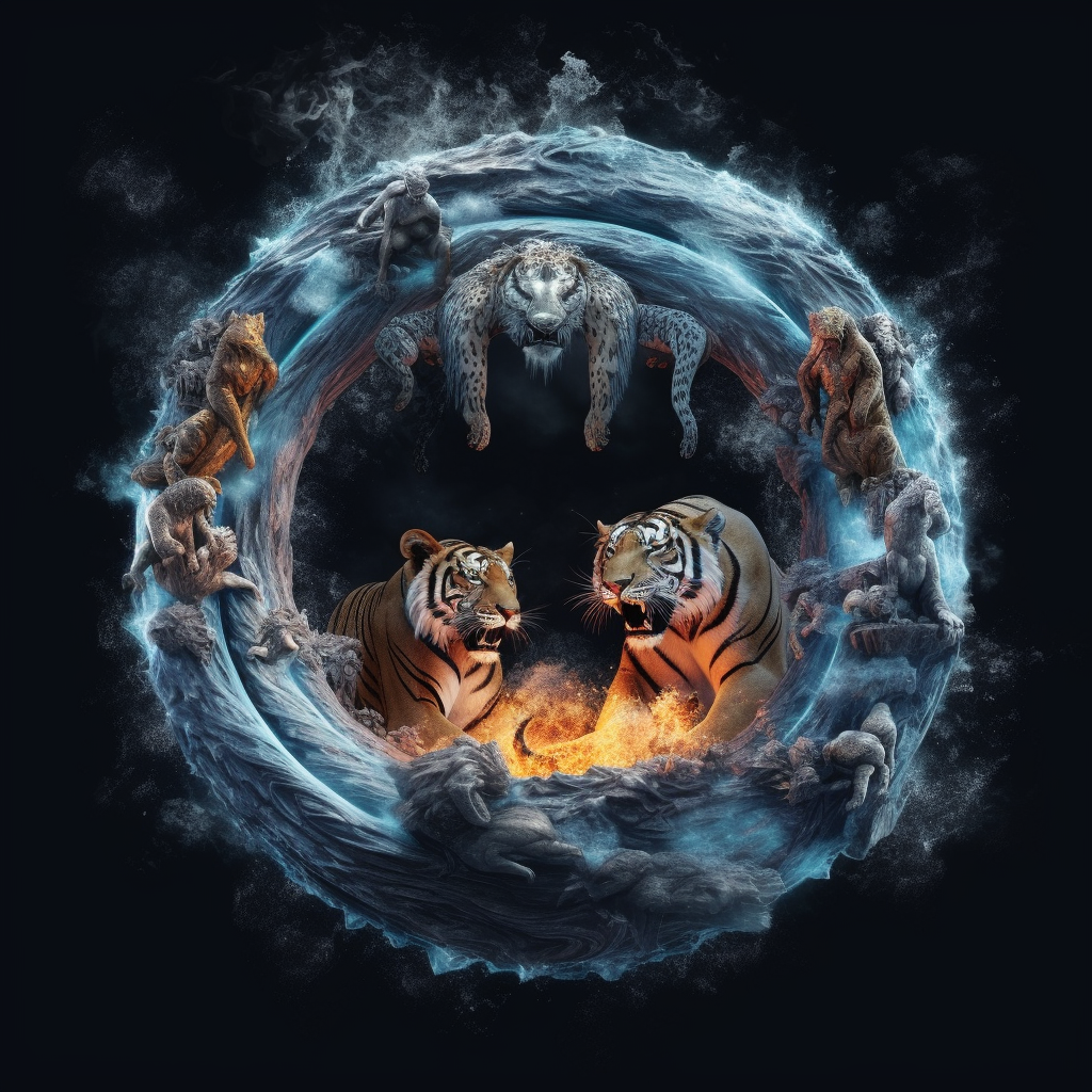 Enchanting Halo with Tiger, Snake, Monkey