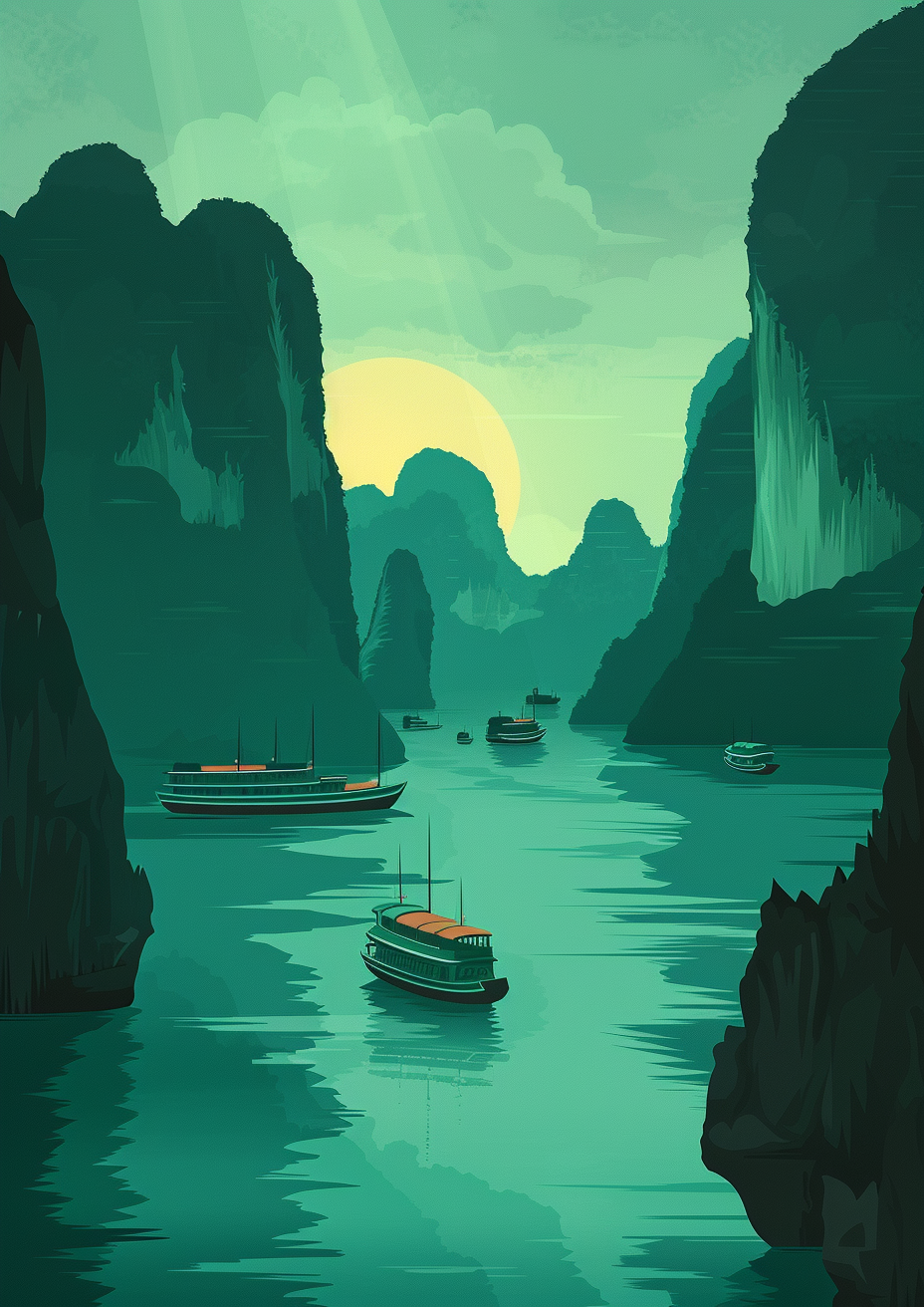 Ha Long Bay Flat Illustration Art