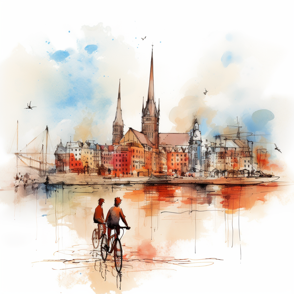 Sketch of Hamburg City with Bicycles