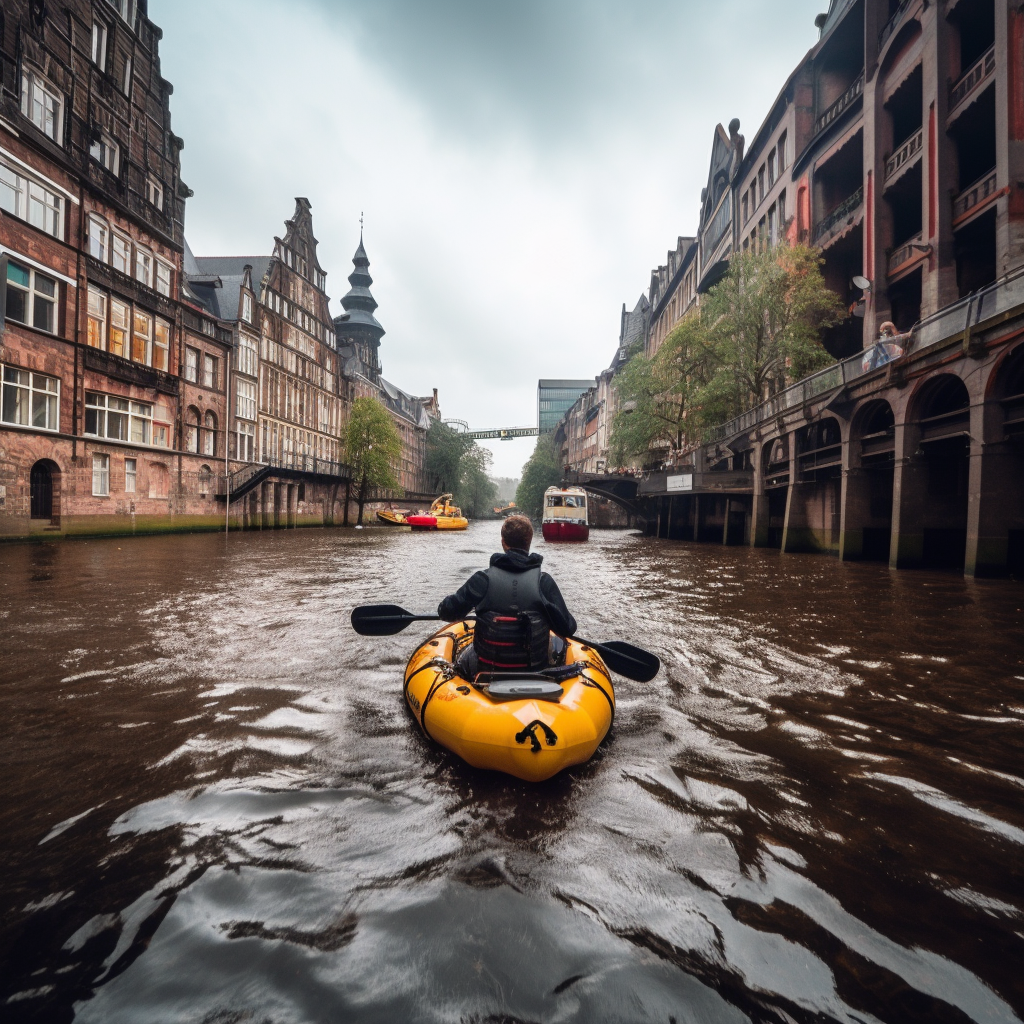 Hamburgalur kayaking down a river