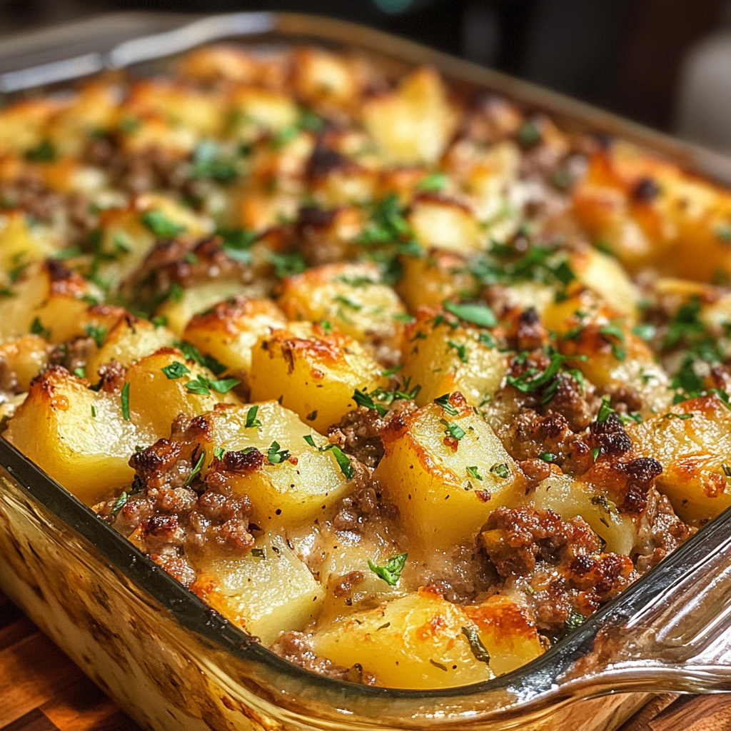 Macro shot of Hamburger Potato Casserole