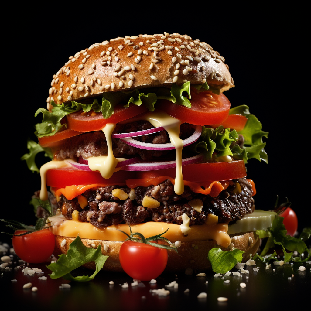 Tasty hamburger publicity reel with fresh tomato salad