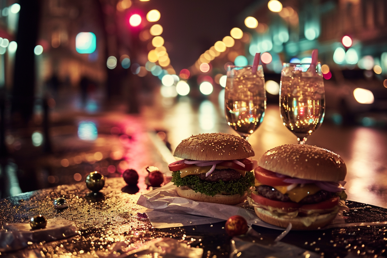 Delicious hamburgers celebrating the New Year