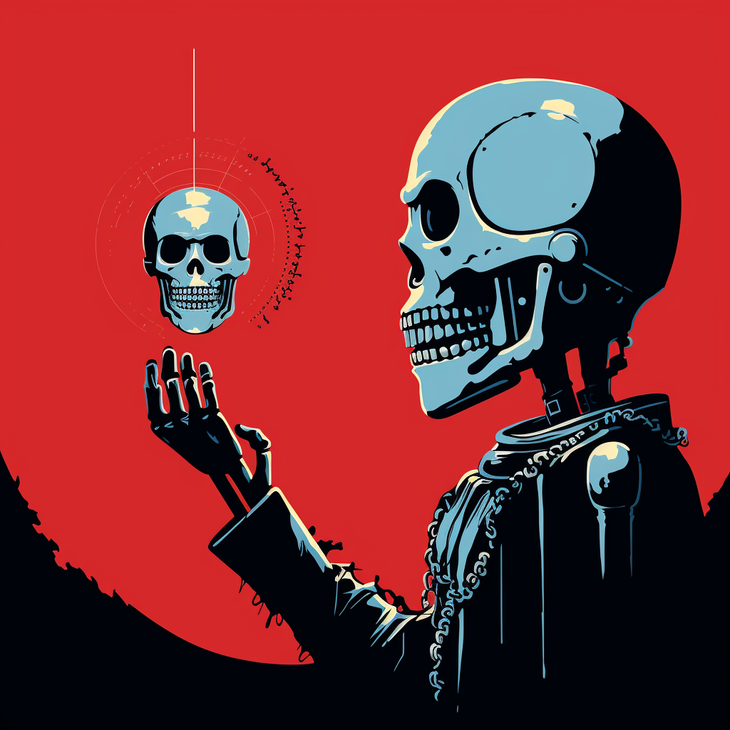 Illustration of a robot performing Hamlet