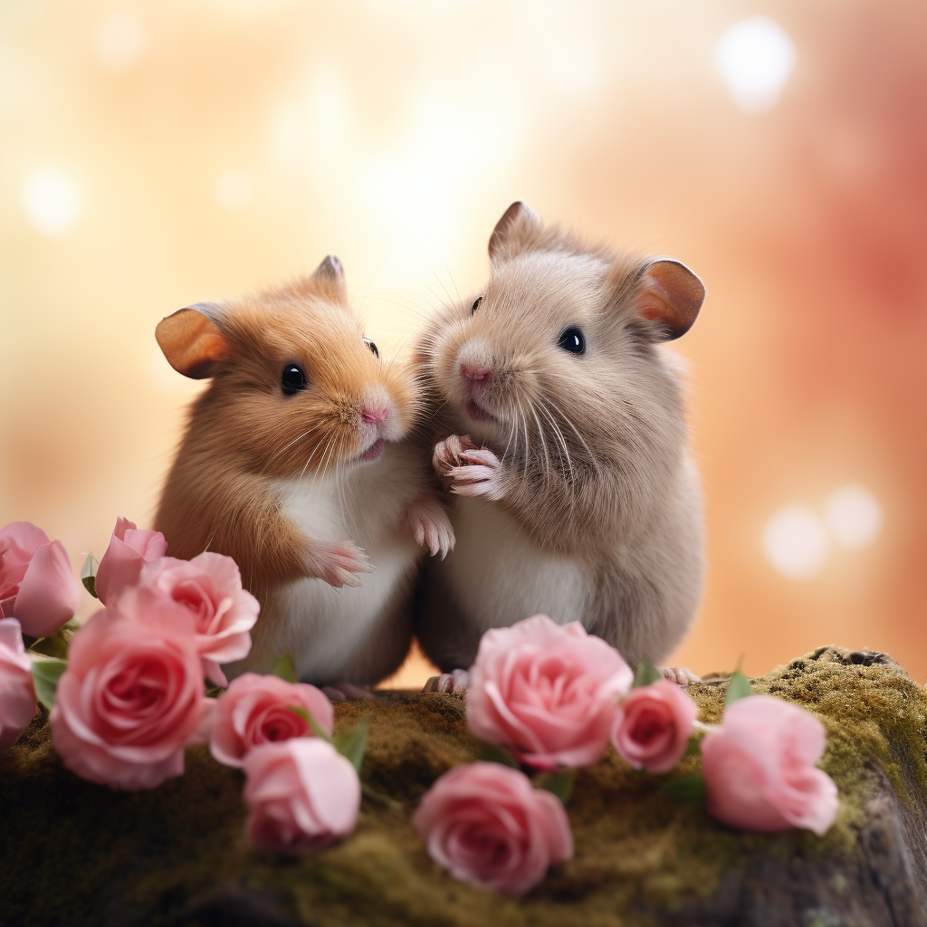 Adorable hamster and bunny in love