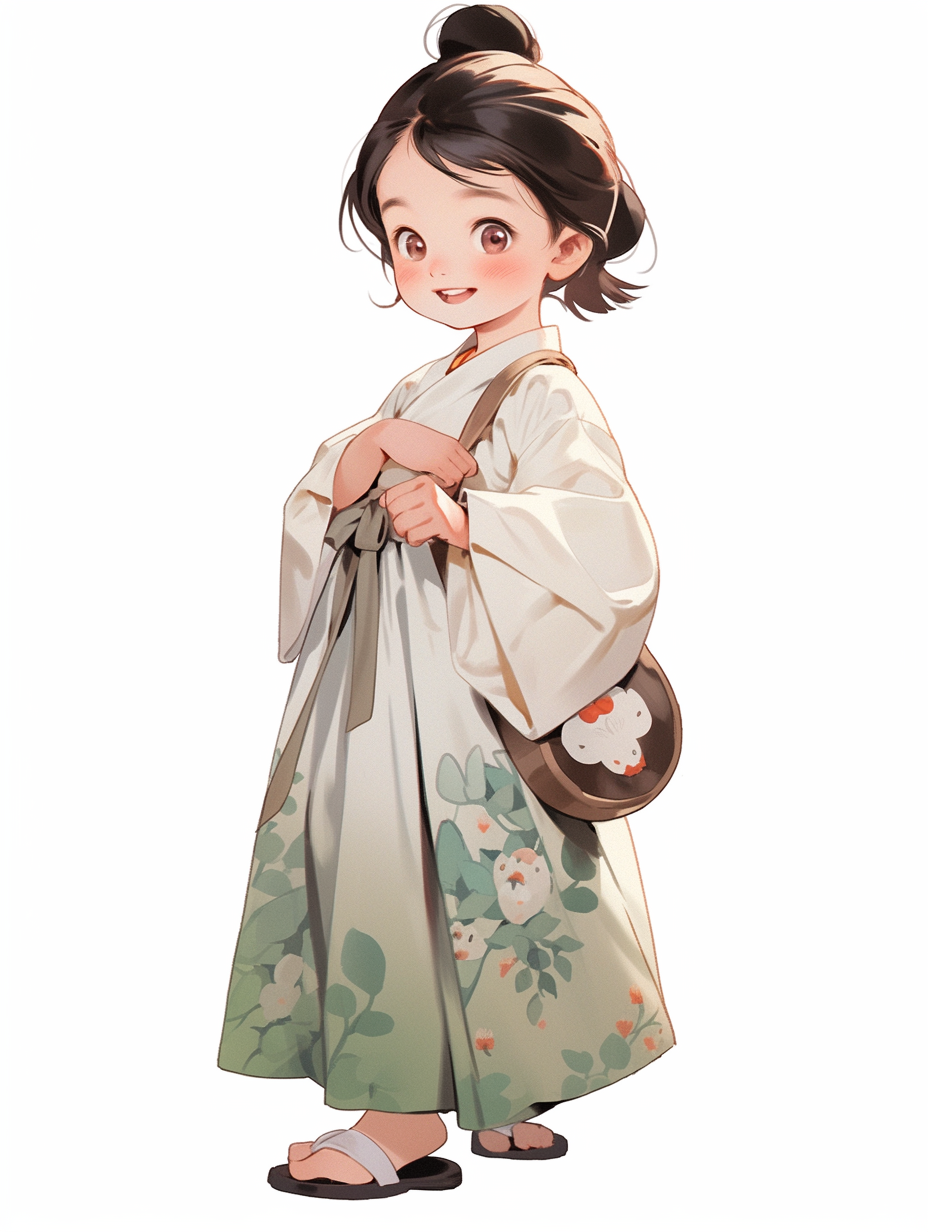 Smiling girl in Hanbok summer dress