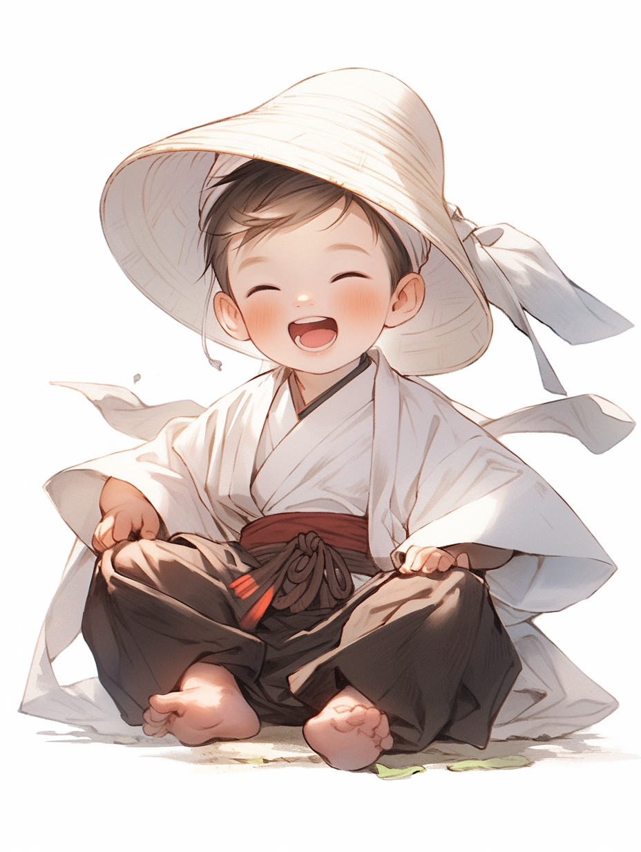 Smiling boy wearing traditional Hanbok