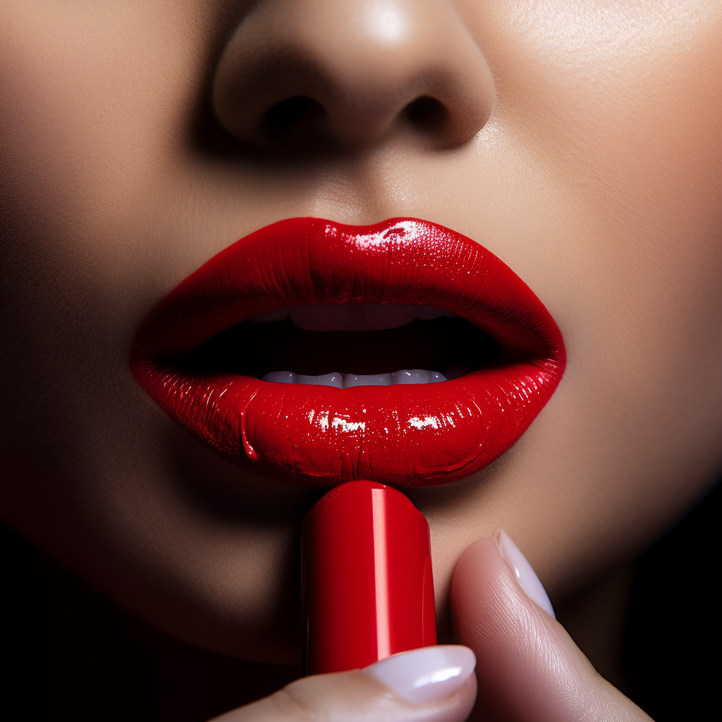 Close-up of Hand Applying Lipstick