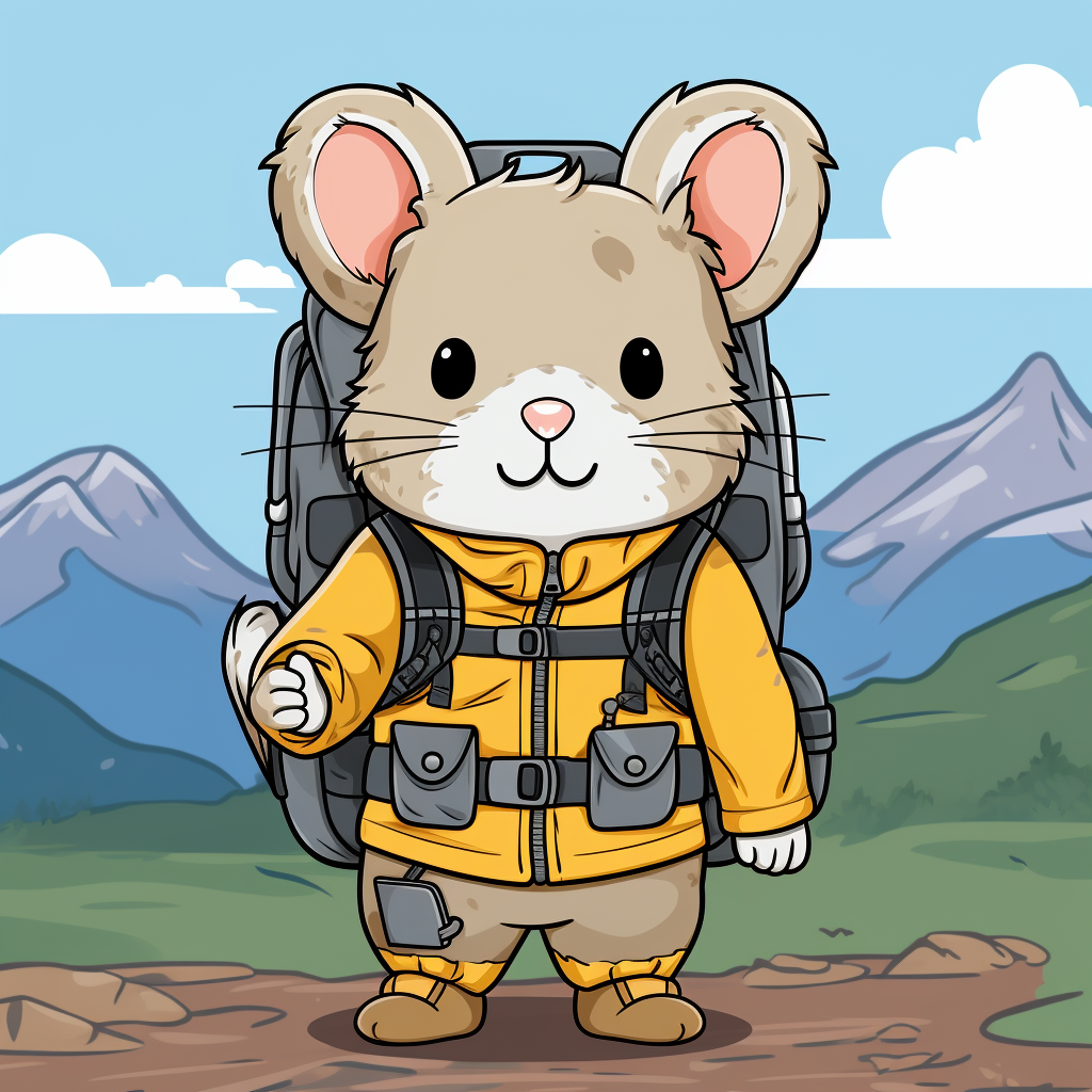 Cute American pika in hiker outfit