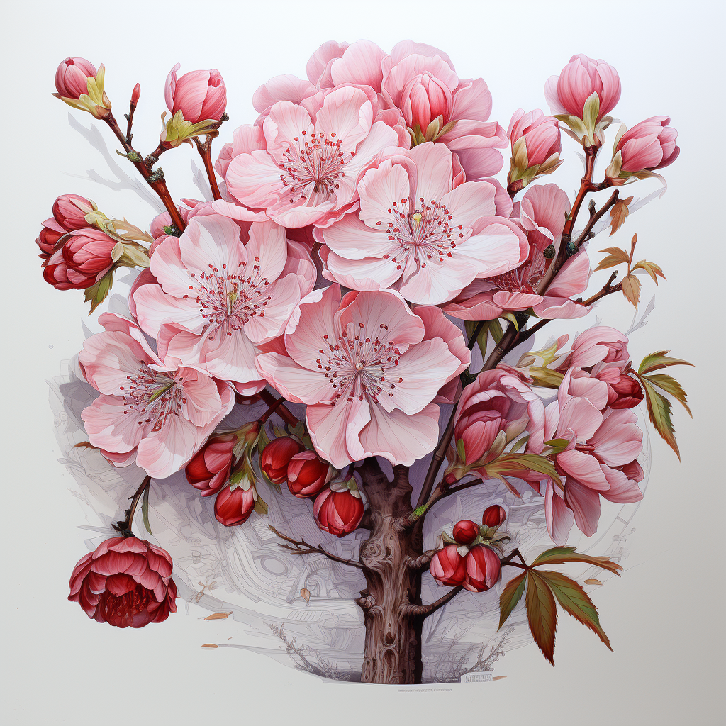 Cherry blossoms on white paper