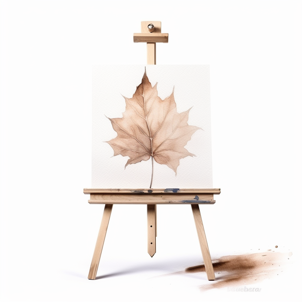 Hand-drawn watercolor easel with leaf artwork