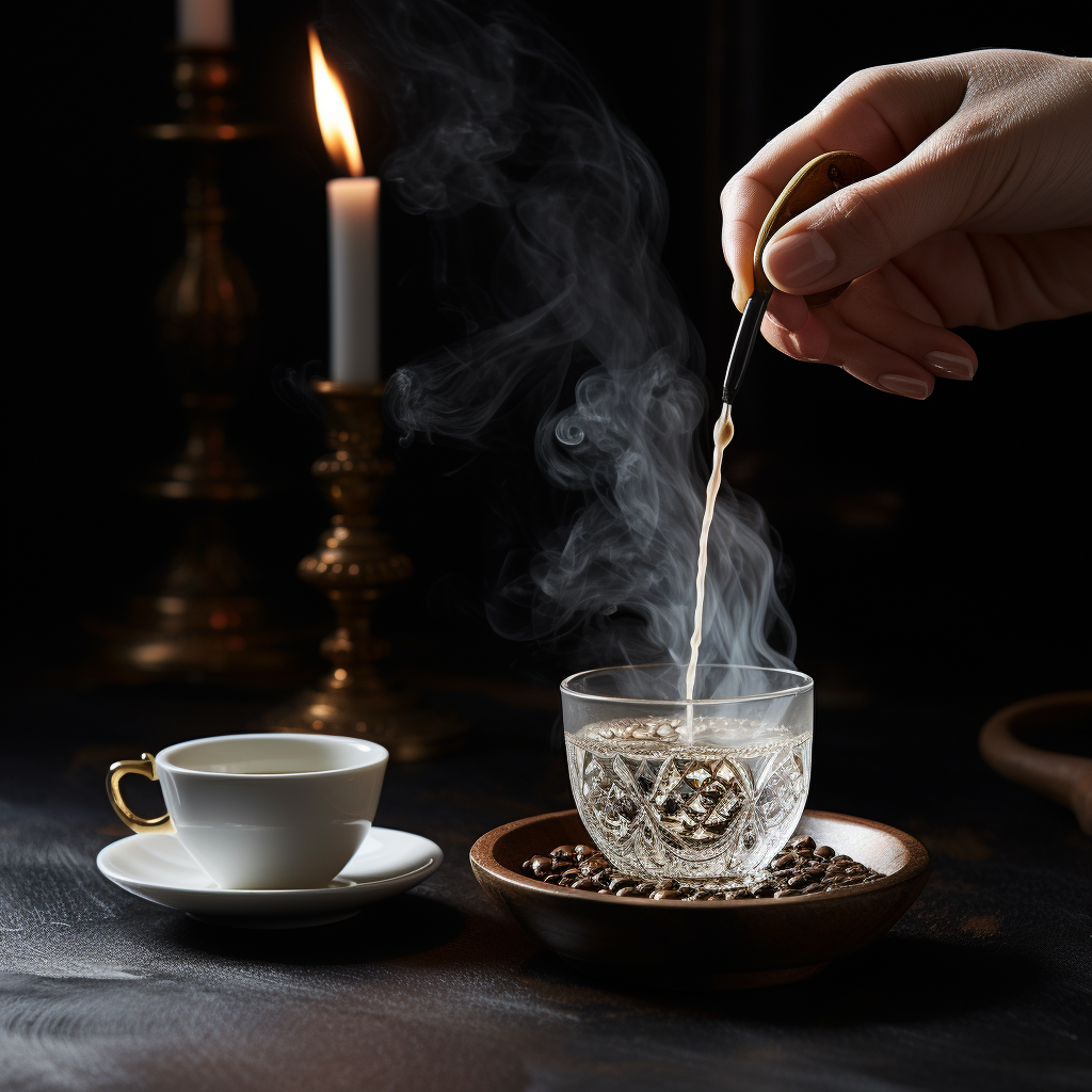 Hand dropping mineral drops into coffee