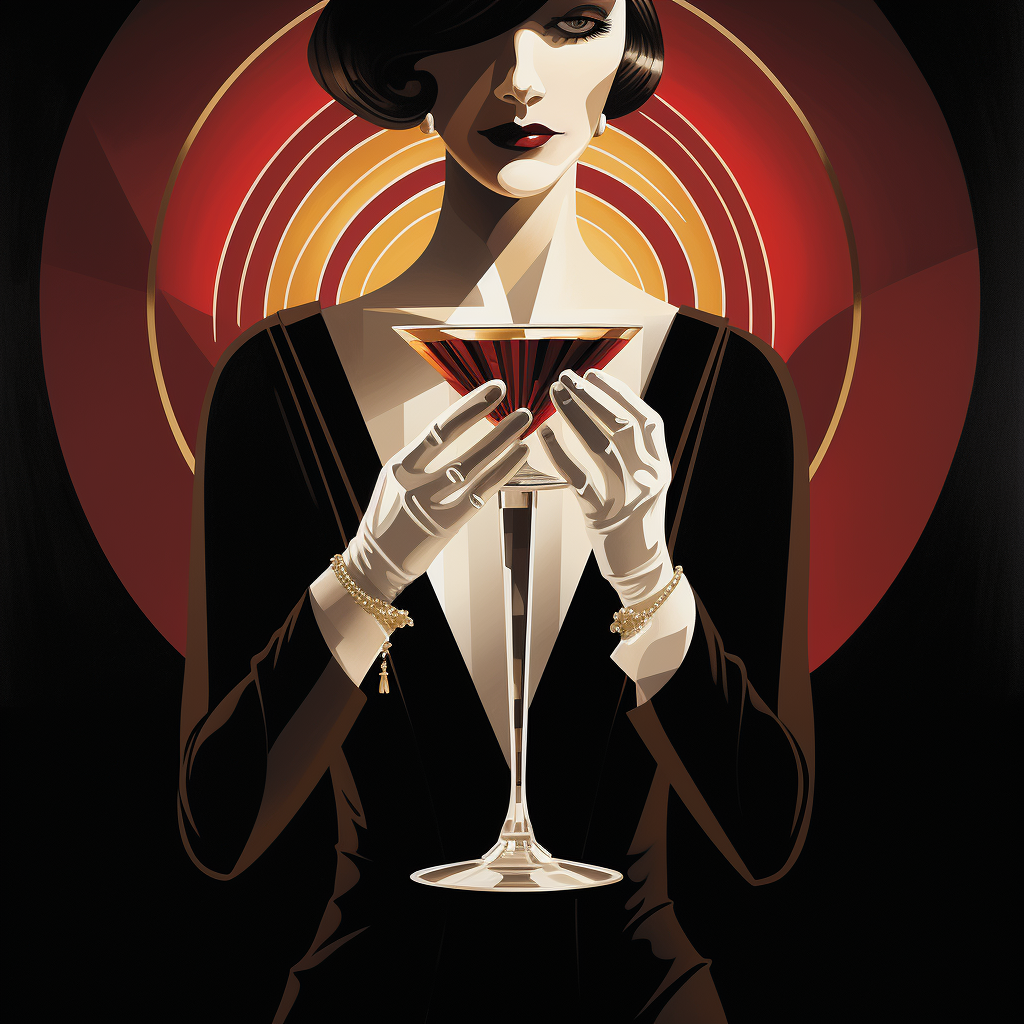 Hand holding drink in art deco style