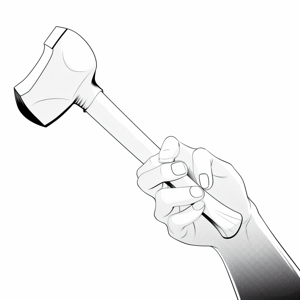 Minimalistic hand with a masonry hammer