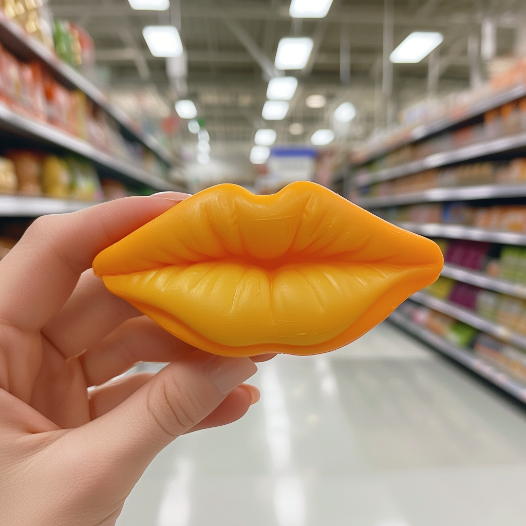 Hand holding mockup Walmart human cheese lips