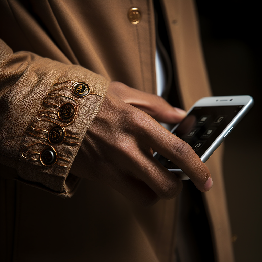 Close-up of hand with implanted chip and smartphone