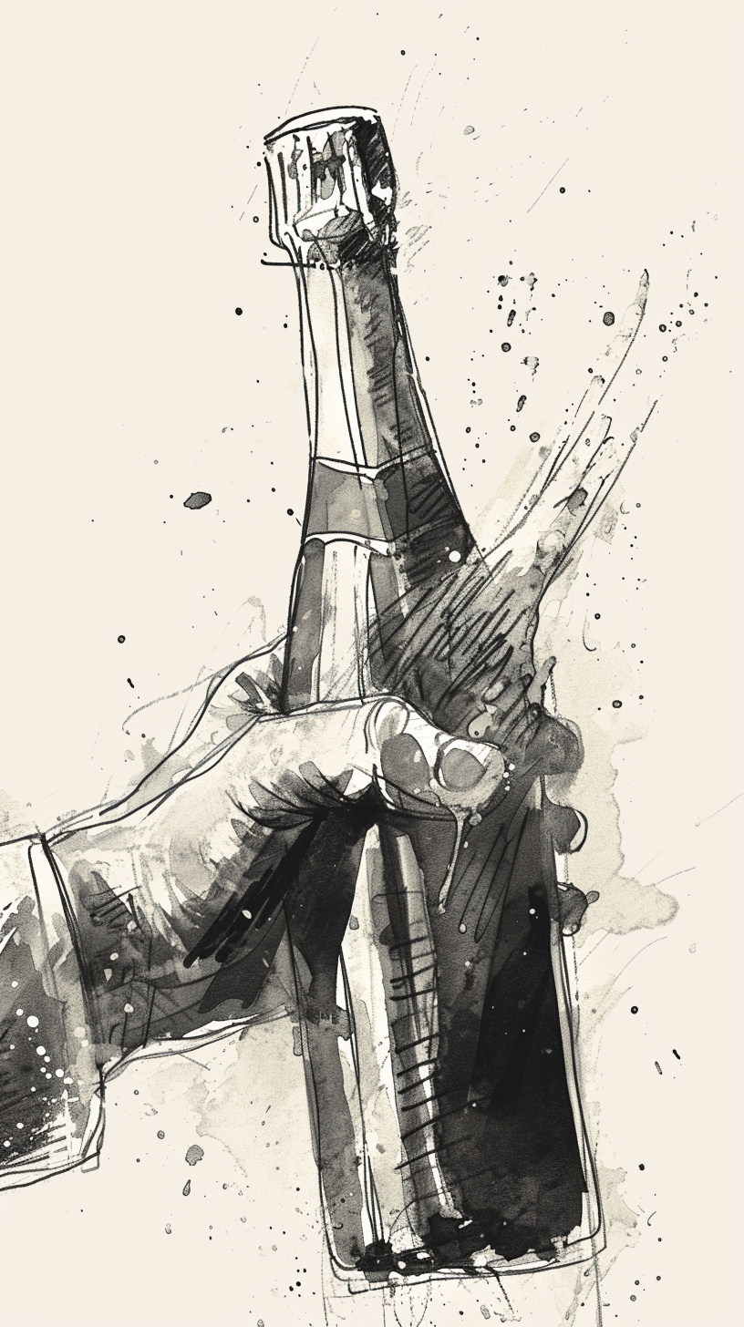 Illustration of Hand Opening Bottle of Champagne