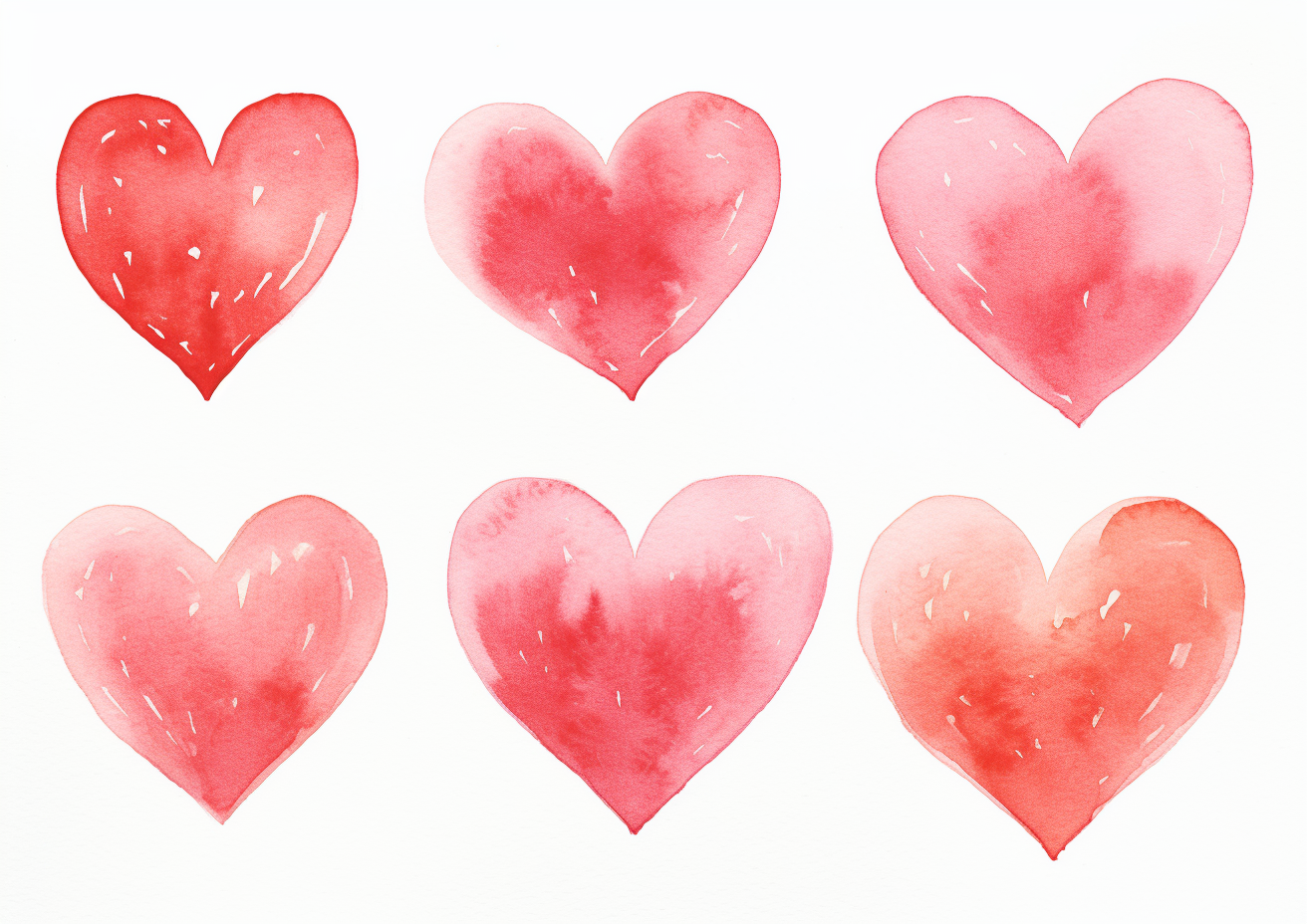 Watercolor Hearts on White Background