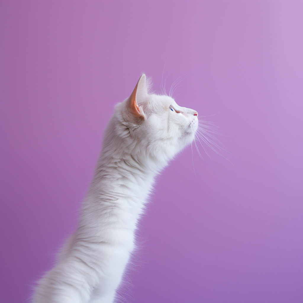 Hand petting cute cat on purple background