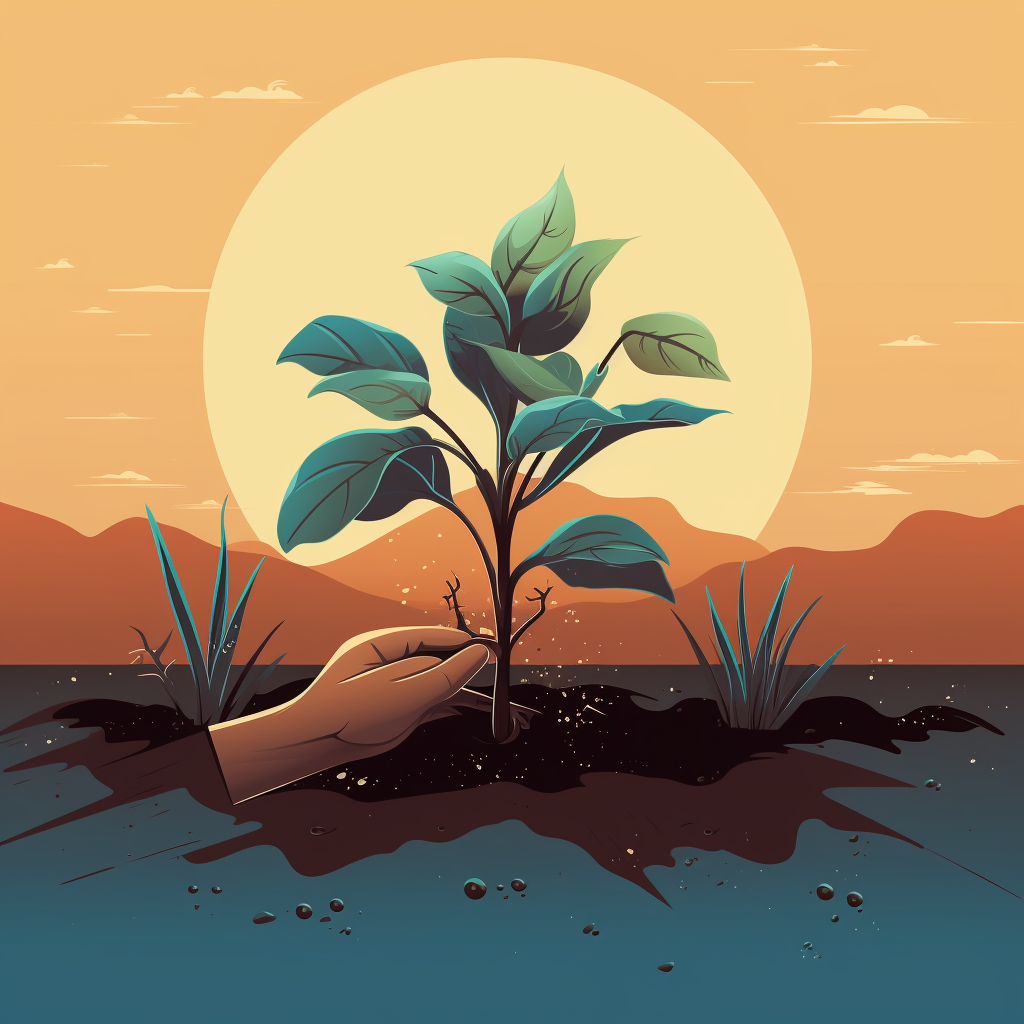 Illustration of a hand planting seeds