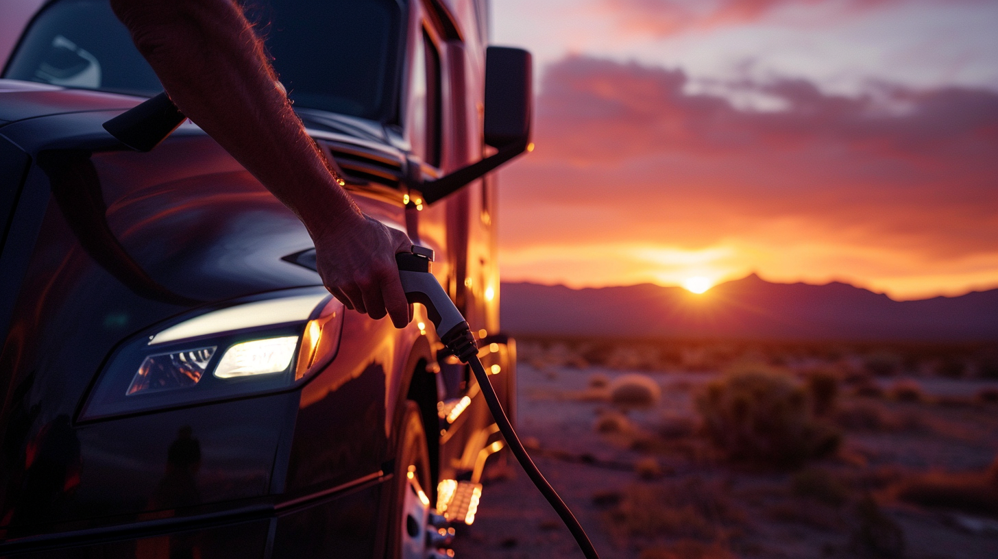 plugging EV charging cable truck