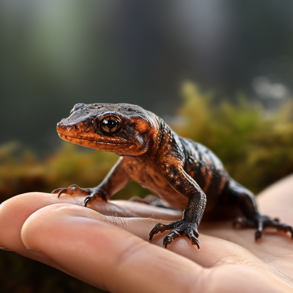 Hand holding Carpathian newt close-up