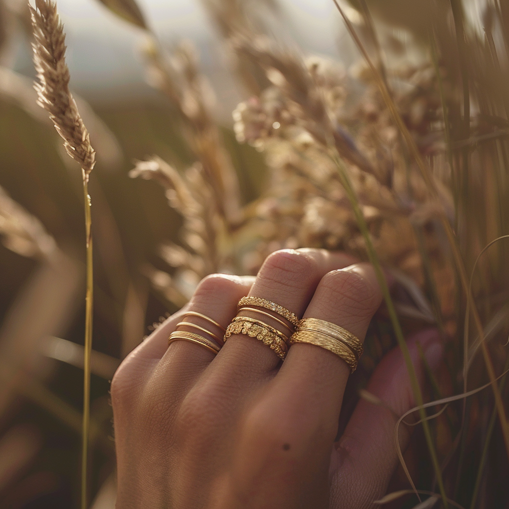 Wheat Skin Hand with Wedding Bands