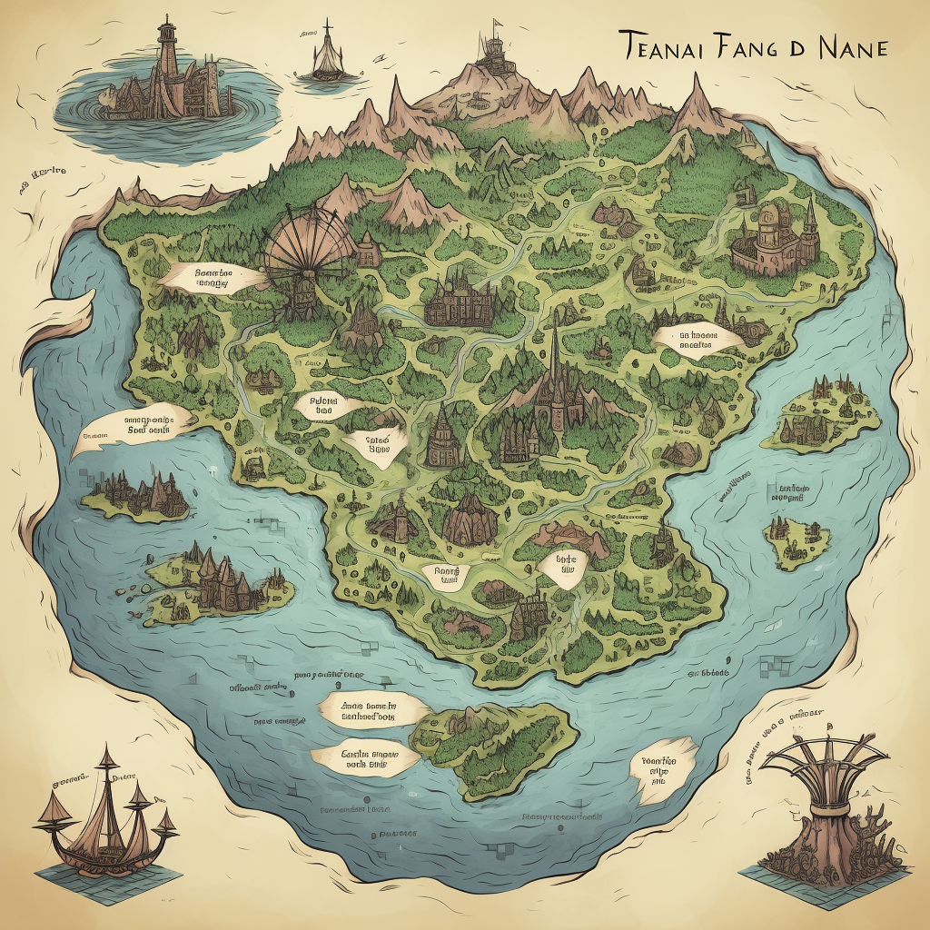 Illustration of handdrawn map islands with a kingdom gateway