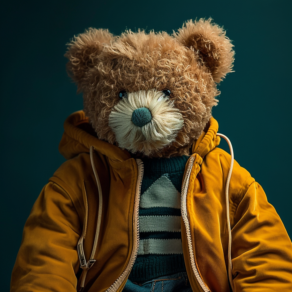 Handmade cute plush toy wearing adidas jacket