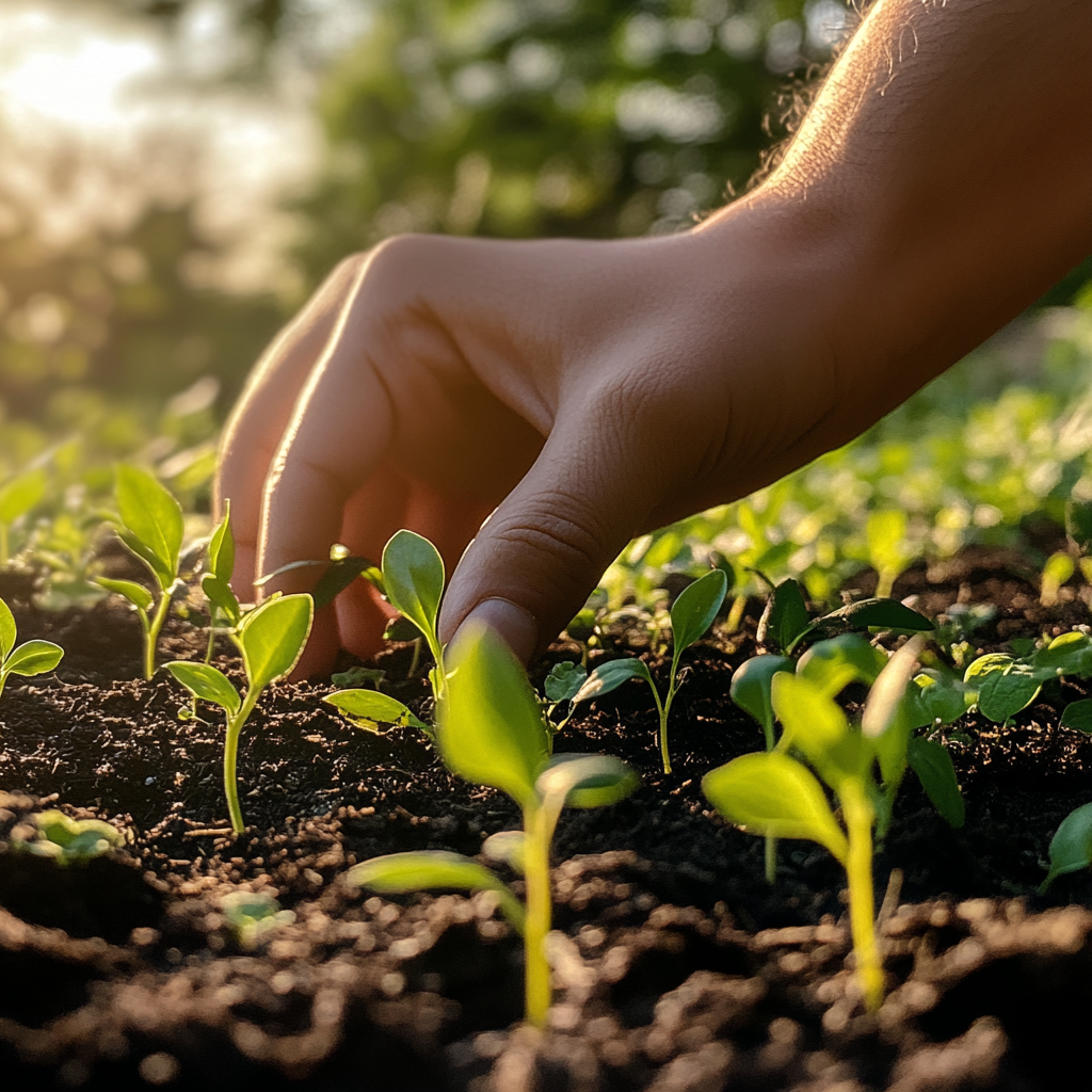 Care for young plants in garden