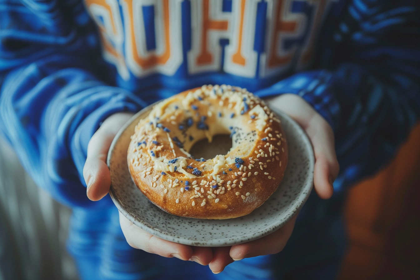 Hands Holding Bagel Plate