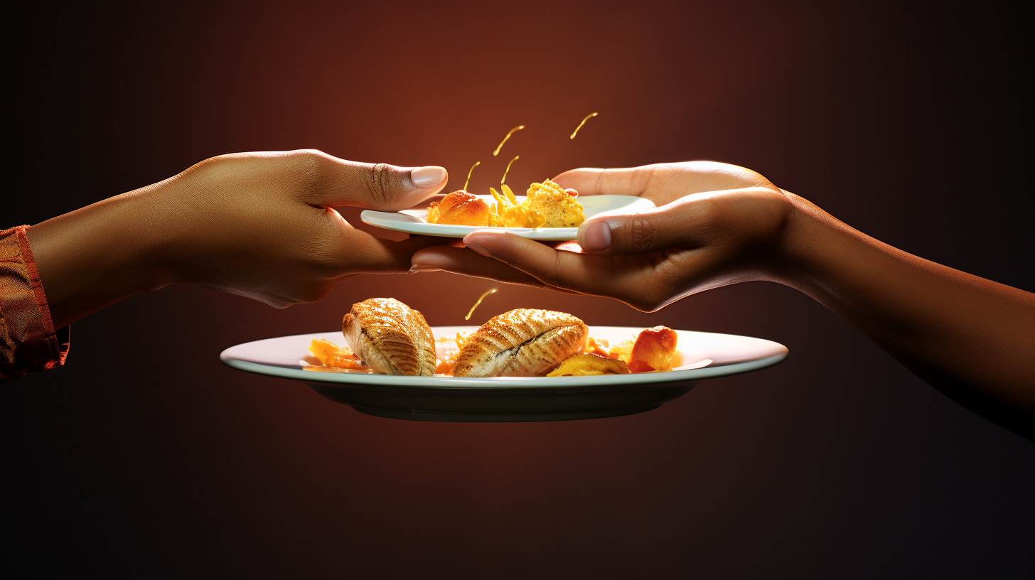 Couple's hands holding a plate