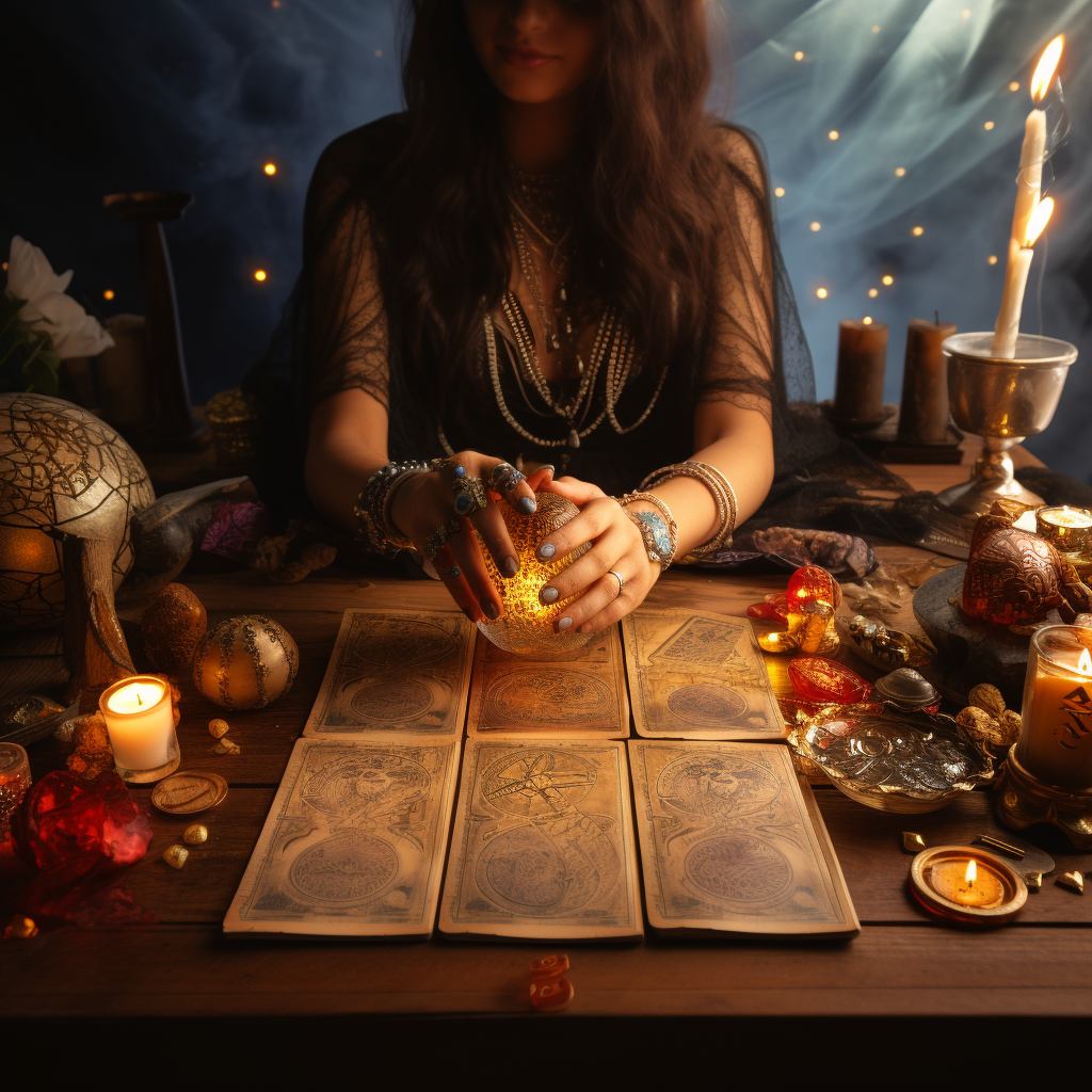 Hands dealing tarot cards