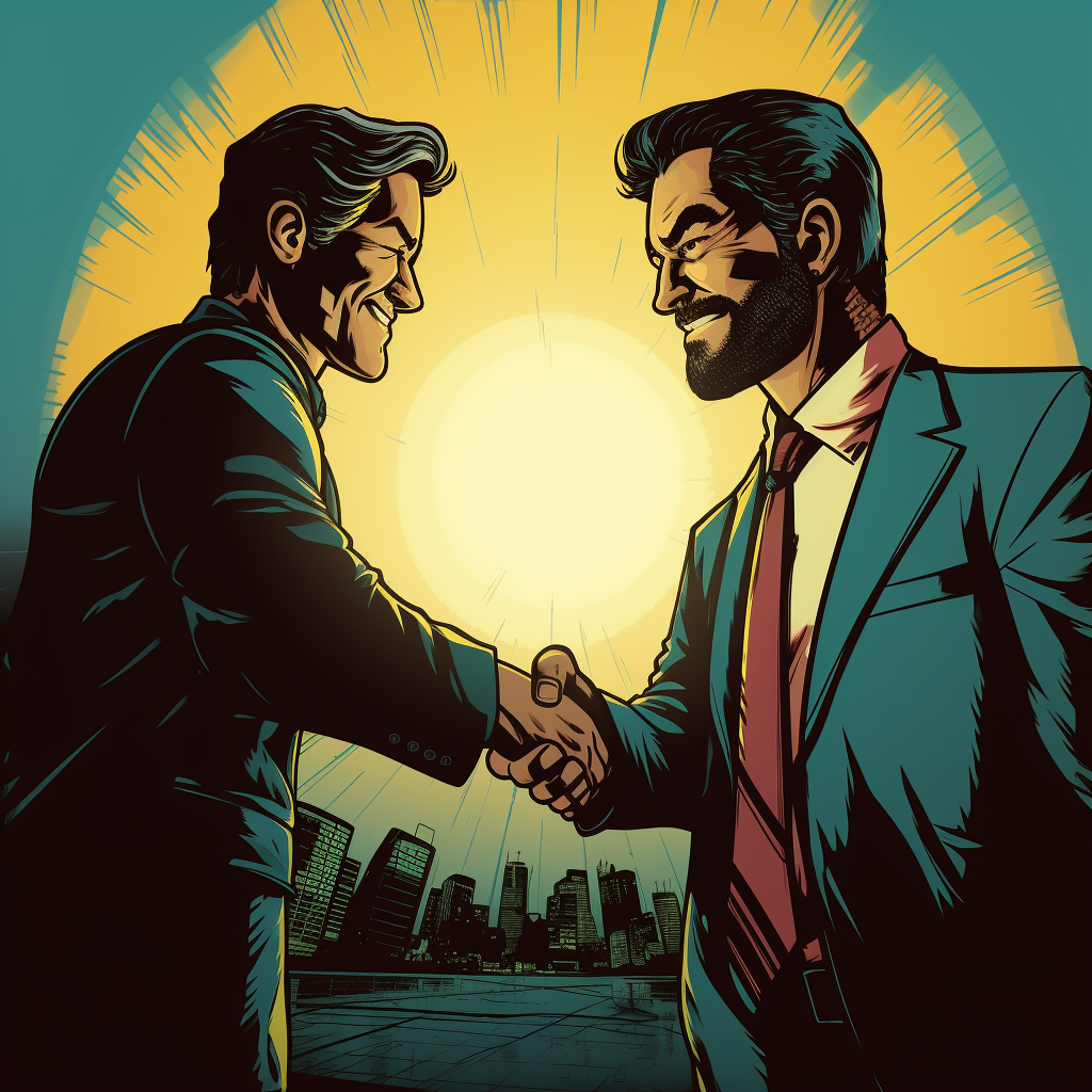 Illustration of a handshake in comics style