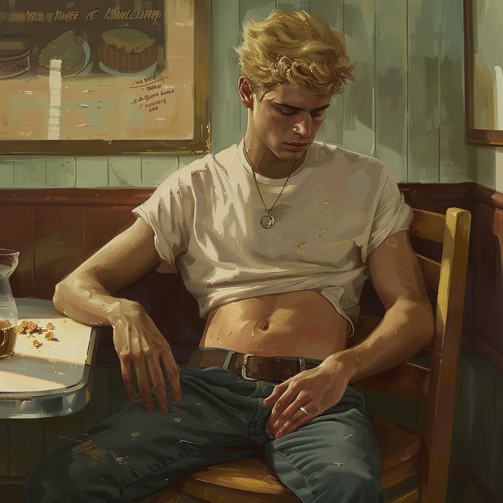 young college boy in diner