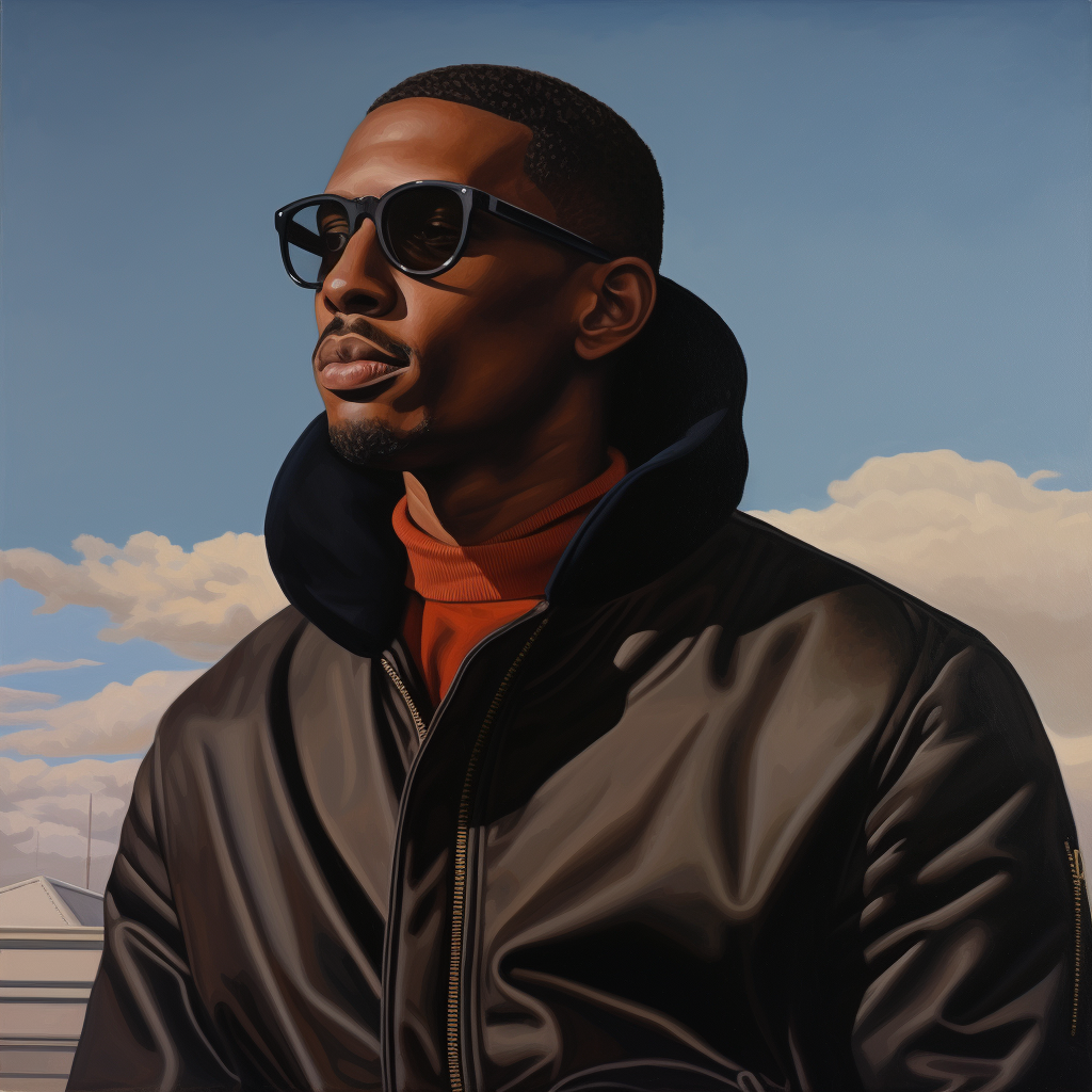 Black man with aviator glasses and bomber jacket