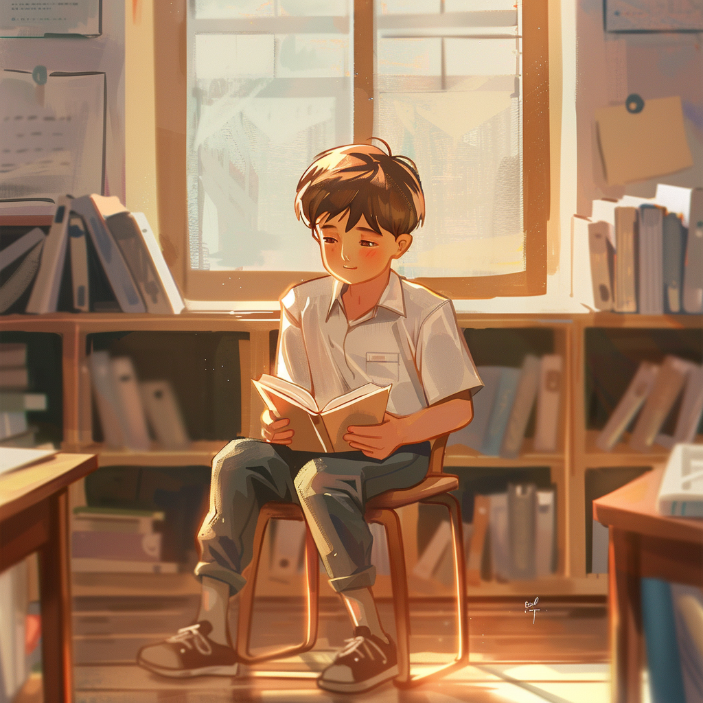 Boy studying in classroom