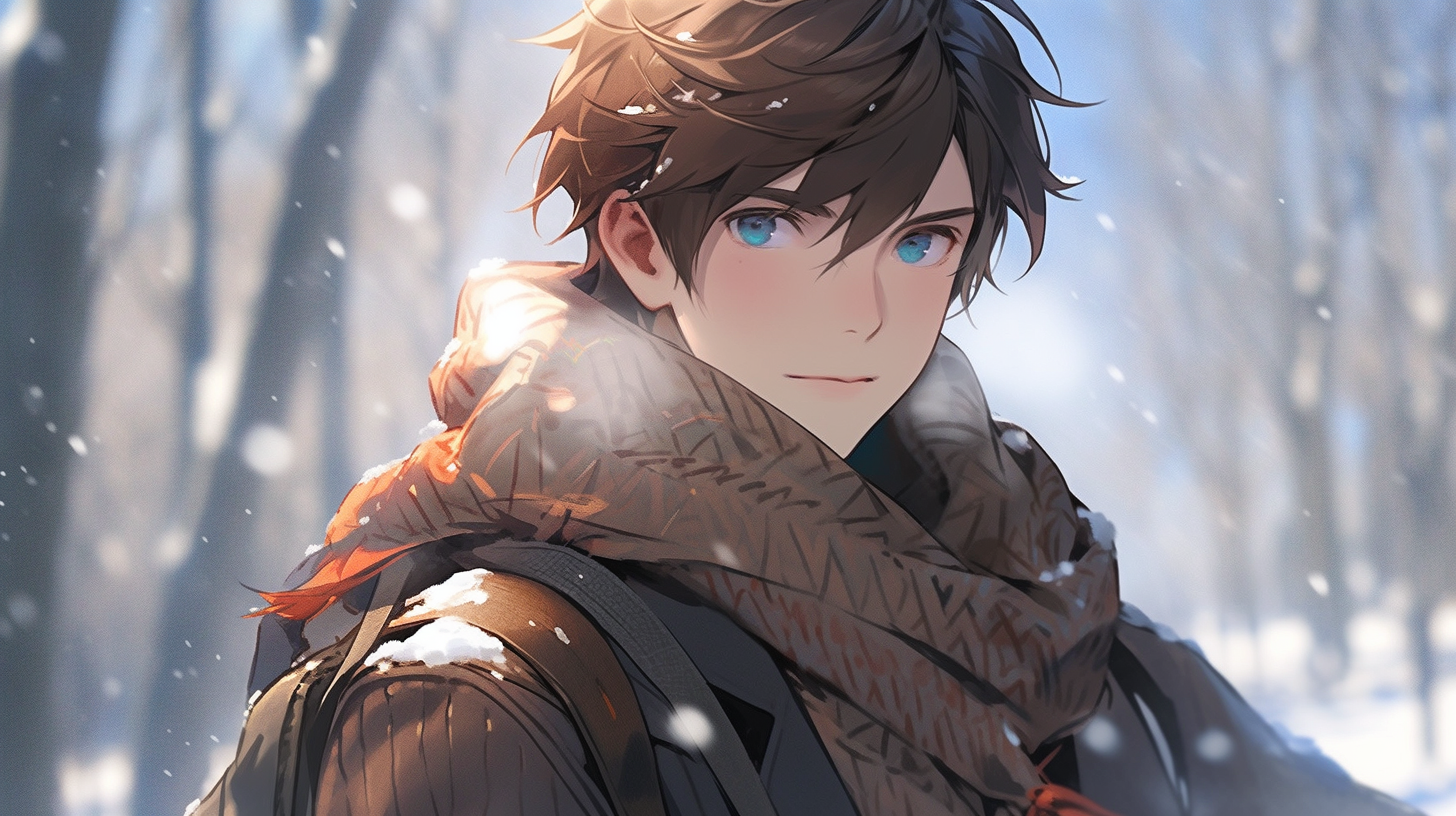 Handsome boy in winter mountains