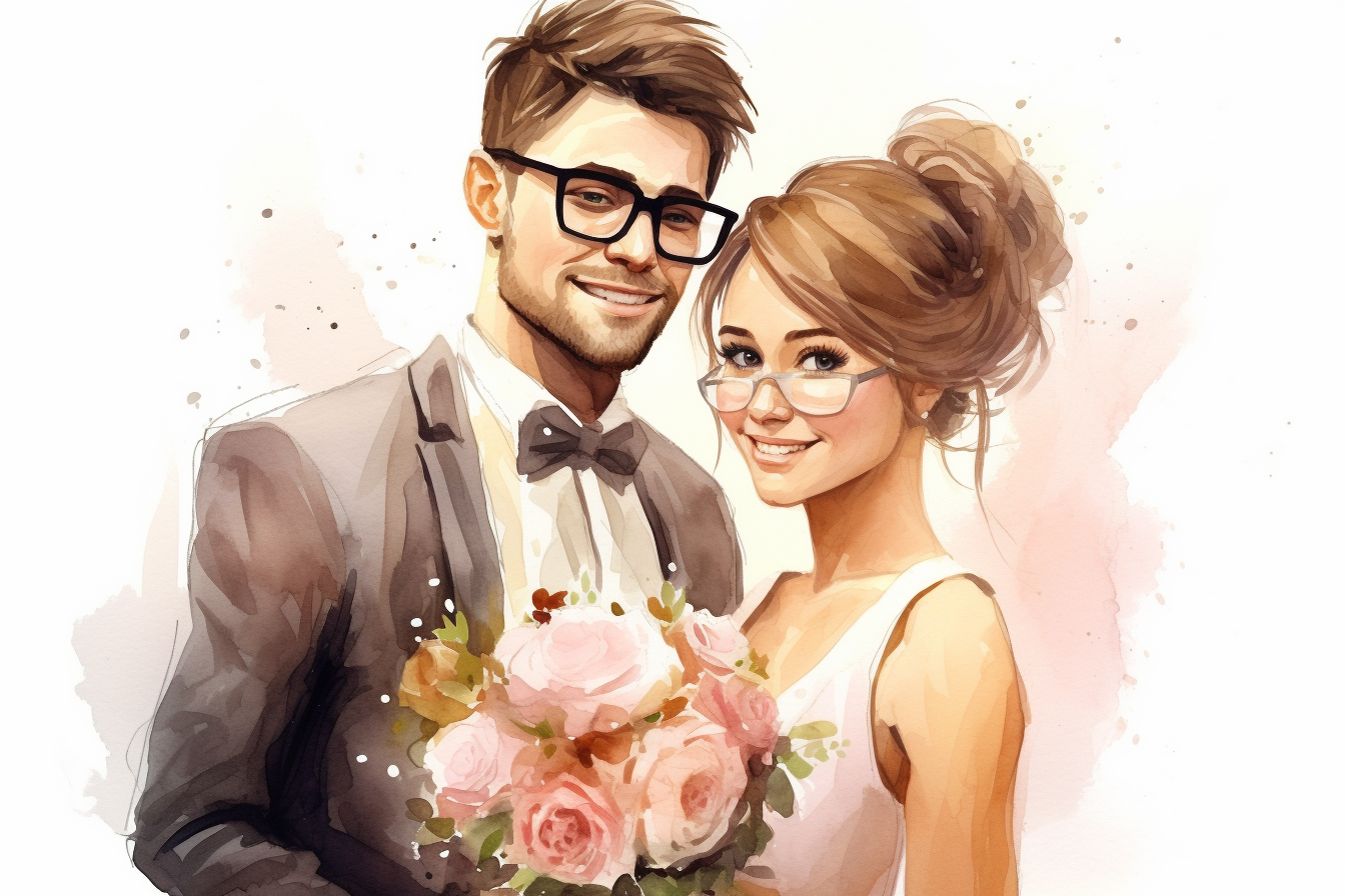 Wedding cartoon with cross-eyed bride and handsome groom