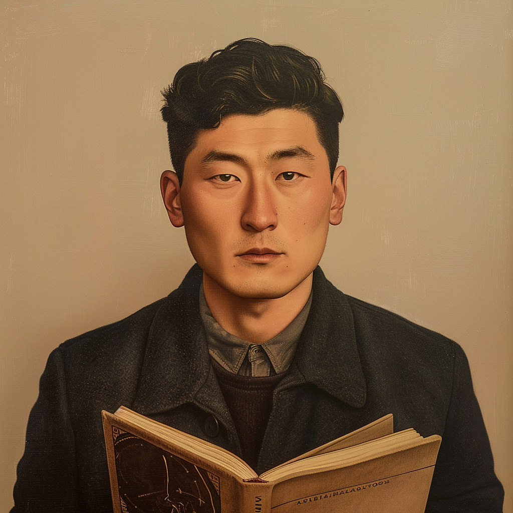 Handsome Buryat man with book