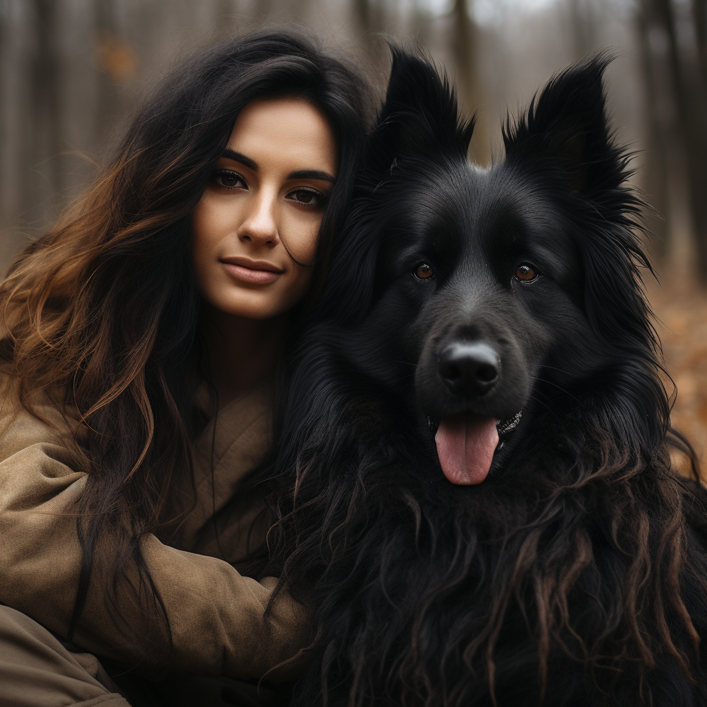 Handsome dog protecting his human woman