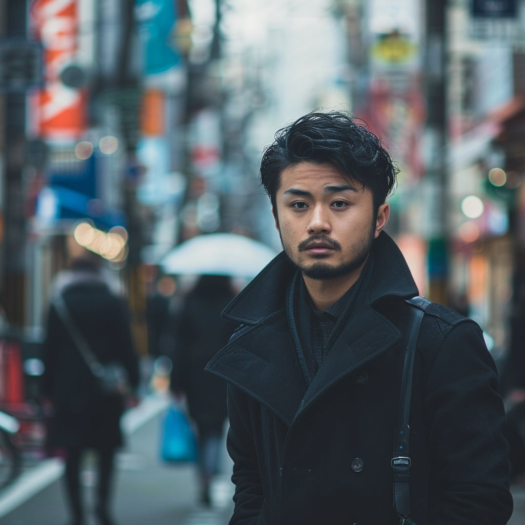 Handsome Japanese man ignoring others