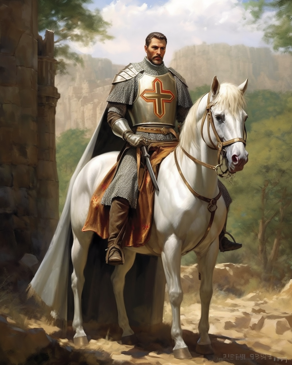 Knight Templar on Horseback in White Armor