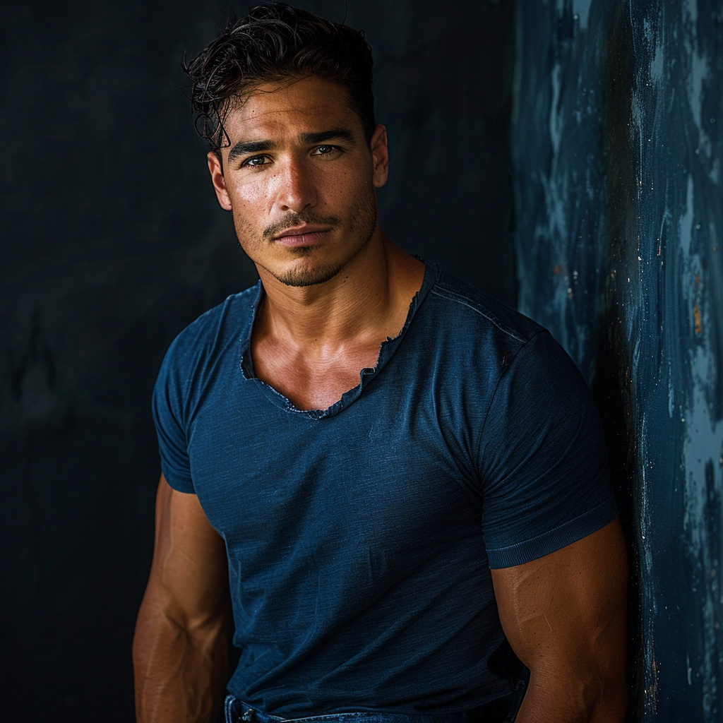 Latino man in blue jeans posing