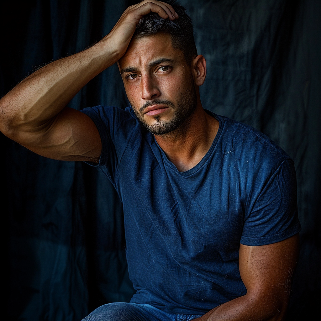 Latino man in blue navy shirt