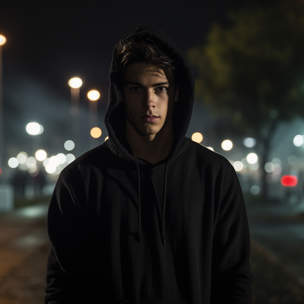 Handsome male model in plain black hoodie