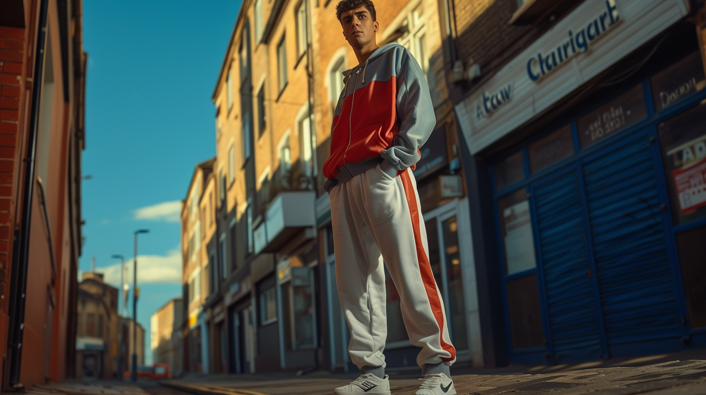 Handsome male model in vintage 80's tracksuit