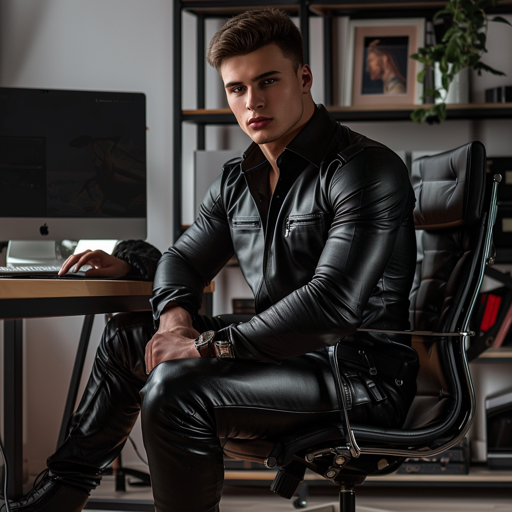 Stylish young man in leather