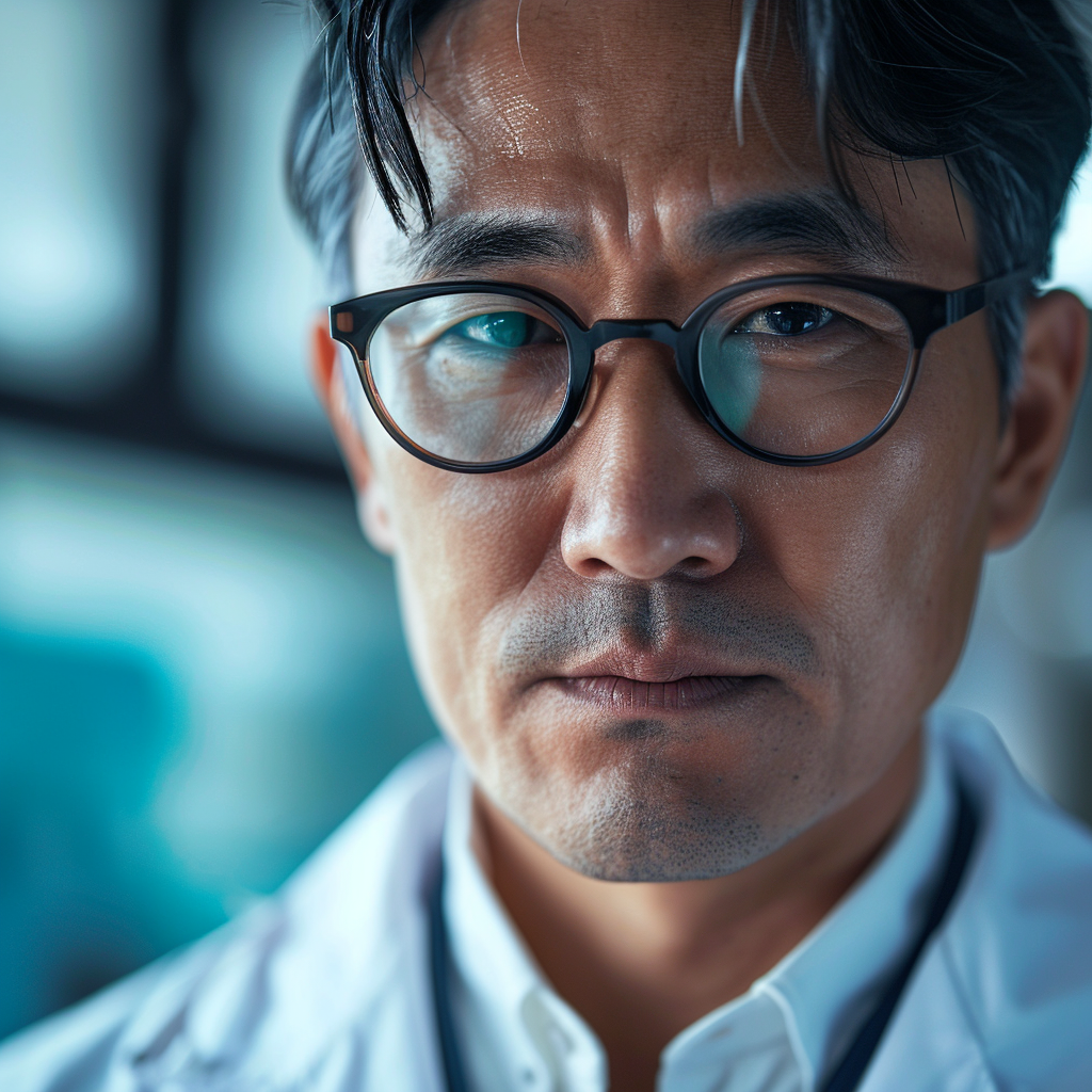 Middle-aged Korean doctor with glasses